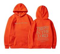 Womens Trust In The Lord Loose Fit Y2K Hoodies Long Sleeve with Hood 2025 Gothic Hooded Sweatshirts for Teens Graphic Funny Sweaters Pullover Hoodies Fashion Plain Clothes Trendy Orange