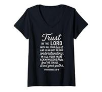 Womens Trust in The Lord Scripture Bible Verse Proverbs 3:5 6 Pray V-Neck T-Shirt