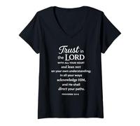 Women's Trust in The Lord Scripture Bible Verse Proverbs 3:5 6 Pray V-Neck T-Shirt