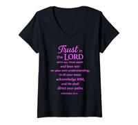 Women's Trust in The Lord Scripture Bible Verse Proverbs 3:5 6 Pray V-Neck T-Shirt