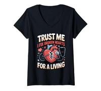 Women's Trust Me I Fix Broken Hearts for a Living Cardiologist V-Neck T-Shirt