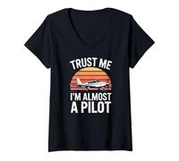 Womens Trust Me Im Almost A Pilot Funny Aviation V-Neck T-Shirt