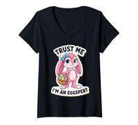 Womens Trust Me I'm an Eggspert Funny Easter Bunny Rabbit Girls Egg V-Neck T-Shirt
