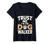 Women's Trust Me I'm The Dog Walker Funny Paw Saying V-Neck T-Shirt