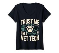 Women's Trust Me Me I'm A Vet Tech Stethoscope V-Neck T-Shirt
