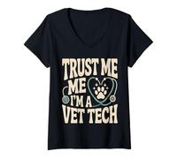 Women's Trust Me Me I'm A Vet Tech Stethoscope V-Neck T-Shirt