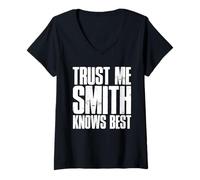 Womens Trust Me Smith Knows Best Bold Distressed Text Design V-Neck T-Shirt