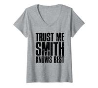 Womens Trust Me Smith Knows Best Bold Distressed Text Design V-Neck T-Shirt