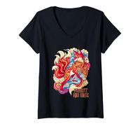 Women's Trust No One Kitsune Fox Dagger Fan Ukiyo-e Art V-Neck T-Shirt