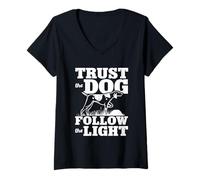 Womens Trust The Dog Follow The Light Coon Hunting Saying V-Neck T-Shirt