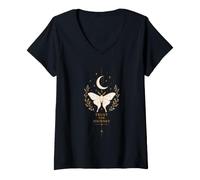 Women's Trust The Journey Celestial Butterfly & Moon Design V-Neck T-Shirt