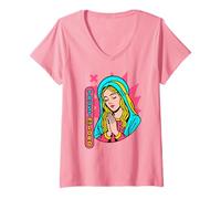 Womens Trust The Lord Christian Manga Proverbs 3:5 Bible Verse Pink V-Neck T-Shirt