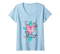 Womens Trust The Lord with All Your Heart Christian Cross Religious V-Neck T-Shirt