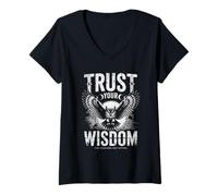 Womens Trust Your Wisdom Owl Moon Phases Inner Voice Mystical V-Neck T-Shirt
