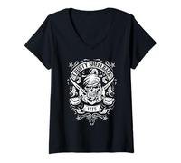 Women's Trusty Shellback Skull and Swords Equator Crossing Naval Art V-Neck T-Shirt