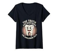 Womens Truth Goes Down Rough Like Swallowing Teeth Humor V-Neck T-Shirt