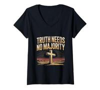 Women's Truth Needs No Majority Christian Faith V-Neck T-Shirt