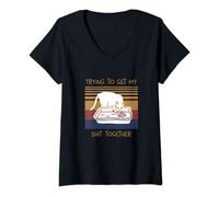 Womens Trying To Get My Shits Together Cat V-Neck T-Shirt
