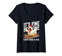 Women's ts Fine Everything is Fine Screaming Chicken Chaos Meme V-Neck T-Shirt