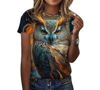 Women's Tshirts Owl 3D Graphic Print T-Shirt Crew Neck Short Sleeve Elegant Tee Shirt Summer Tops for Ladies Girls