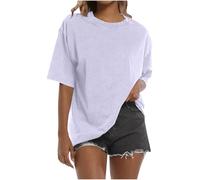 Women's Tshirts Round Neck Heavyweight Cotton Tees Oversized Acid Washed T Shirts Off The Shoulder Half Sleeve T Shirts Women Hiking Golf Gym Y2K Clothes Plus Size Light Purple