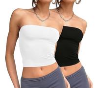 Women's Tube Tops Crop Tops 2 Pack Crop Top Going Out Strapless Basic Summer Bandeau Vest Shirts S