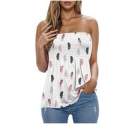 Women's Tube Tops Summer Casual Bandeau Tank Casual Eyelet Strapless Blouse Off The Shoulder Tunic Shirts Plain Loose Fit Swing Flowy Shirts