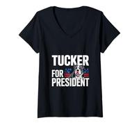 Women's Tucker for President Patriotic Illustration V-Neck T-Shirt