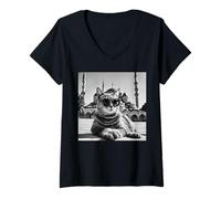 Womens Türkiye Cat At The Blue Mosque And Sultan Ahmed Mosque V-Neck T-Shirt