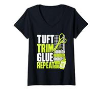Women's Tuft Trim Glue Repeat Craft V-Neck T-Shirt