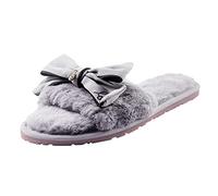 Women's Tug with Bow Decoration, Soft Fur Hem Design, Cosy Slippers for Cosy Warmth, Comfortable Slippers with Open Toe, Ideal for Relaxing in Your Own Home, gray, 5 UK