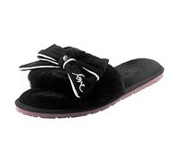 Women's Tug with Bow Decoration, Soft Fur Hem Design, Cosy Slippers for Cosy Warmth, Comfortable Slippers with Open Toe, Ideal for Relaxing in Your Own Home, black, 8 UK