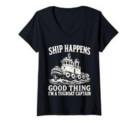 Women's Tugboat Captain Humor Ship Harbor Boat Operator V-Neck T-Shirt