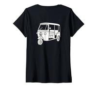 Womens Tuk Tuk Cartoon Retro Peace Design for Travelers V-Neck T-Shirt