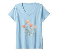 Women's Tulips Watercolor Flowers Spring Botany Garden Floral Nature V-Neck T-Shirt