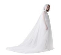 Womens Tulle Cloak Long Hooded Sheer Cape for Halloween Wedding