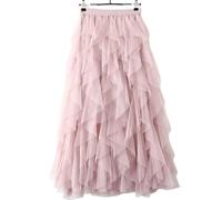 Women's Tulle Layered Tutu Prom Party Pleated A-line Midi High Waisted Skirt (UK, Alpha, M, L, Regular, Regular, Pink)
