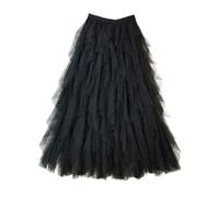 Women's Tulle Layered Tutu Prom Party Pleated A-line Midi High Waisted Skirt (UK, Alpha, M, L, Regular, Regular, Black)