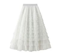 Women's Tulle Maxi Skirt Elastic High Waisted Long Tiered Skirts Multi-Layer Pleated Skirts Porm Puffy Tutu Princess Skirt Solid Color Elegant Skirt Renaissance Retro Skirt Sale White