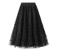 Women's Tulle Maxi Skirt Elastic High Waisted Long Tiered Skirts Multi-Layer Pleated Skirts Porm Puffy Tutu Princess Skirt Solid Color Elegant Skirt Renaissance Retro Skirt Sale Black