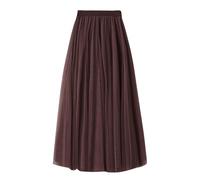 Women's Tulle Skirt A-Line Pleated Elastic High Waist Layered Mesh Ballet Prom Party Skirt Floral Tutu Midi Skirts Womens Pleated Skirt Ladies Midi Casual Elasticated Waist Party Swing Skirt Brown