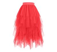 Women's Tulle Skirt Casual Chiffon Pleated Boho Flowy Elastic High Waist Ladies Tiered Layered A-Line Skirts Fluffy Mesh Midi Skirts Elegant Summer Skirt for Dress-up Dancing Ballet Tutu Prom Party