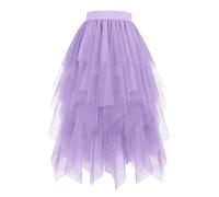 Women's Tulle Skirt High Low Tiered Layered Irregular Ladies Skirts Elastic Waist Mesh A-line Midi Skirt for Women Girl Pleated Underskirt Fancy Dress for Prom Party Daily Sequin Starts Skirts Purple