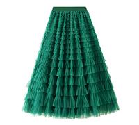 Women's Tulle Skirt High Waist Mesh Skirt Green Tiered Skirts Pleated Skirts Tulle Tutu Skirt Pleated Swing Skirt Long Skirt A Line Mesh Skirt Puffy Skirt Maxi Skirt for Wedding Guest