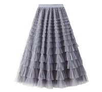 Women's Tulle Skirt High Waist Mesh Skirt Tiered Skirts Gray Pleated Skirts Tulle Tutu Pleated Swing Long A Line Mesh Puffy Maxi for Wedding Guest