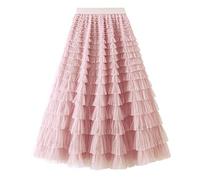 Women's Tulle Skirt High Waist Mesh Skirt Tiered Skirts Pink Pleated Skirts Tulle Tutu Pleated Swing Long A Line Mesh Puffy Maxi for Wedding Guest