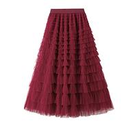 Women's Tulle Skirt High Waist Mesh Skirt Wine Tiered Skirts Pleated Skirts Tulle Tutu Pleated Swing Long A Line Mesh Puffy Maxi for Wedding Guest