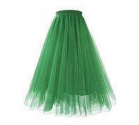 Women's Tulle Skirt High Waist Tiered Layered Mesh Ballet Dancing Prom Party Tulle Tutu A-line Knee Length Midi Skirt Green