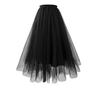 Women's Tulle Skirt High Waist Tiered Layered Mesh Ballet Dancing Prom Party Tulle Tutu A-line Knee Length Midi Skirt Black