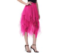 Women's Tulle Skirts High Low Layered Pleated Skirt Midi Skirt Asymmetric Carnival Skirt Elegant Soft Knee-Length Puffy Fairy Skirts, rose, One Size